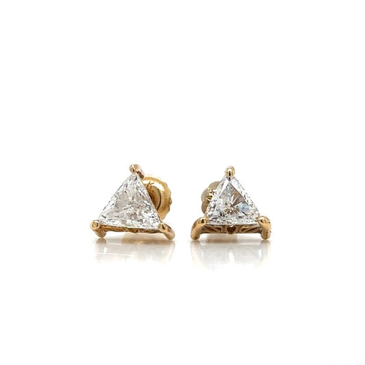 14K Yellow Gold Exquisite Trillion Cut Diamond Stud Earrings | Limited Edition
