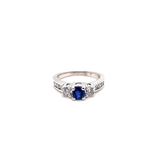 White Gold Sapphire Diamond Ring | 18K Elegant Design