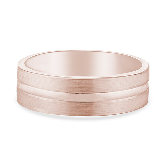14k Rose Gold Flat Comfort Fit Mens Wedding Band