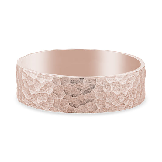 14k Rose Gold Hammered Finish Mens Wedding Band