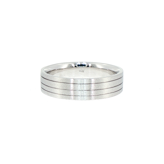 Multi-Groove Brushed 14kt White Gold Wedding Comfort Fit Band