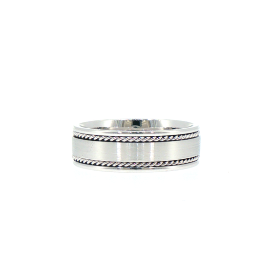 Brushed 14kt White Gold Comfort Fit Wedding Band with Twisted Rope Detailing