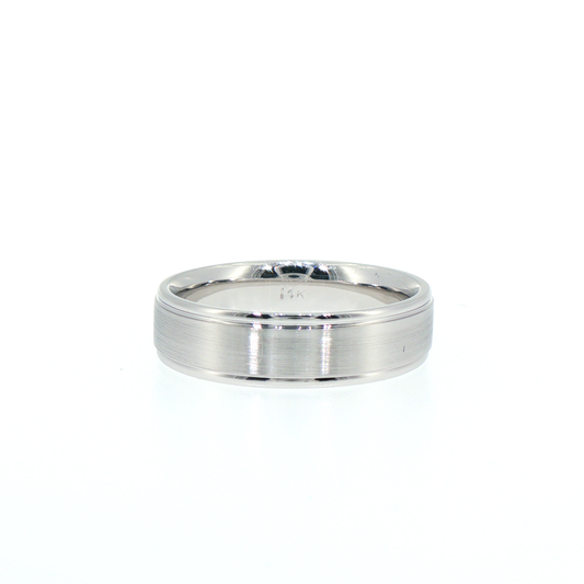 14kt White Gold Brushed Center Step Edge Comfort Fit Wedding Band