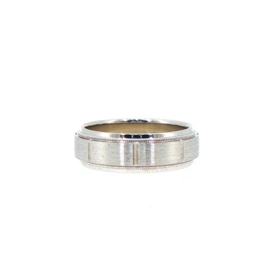 Brushed 14kt White Gold Comfort Fit Wedding Band with Milgrain Edges