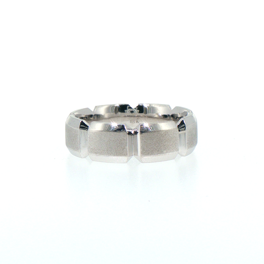 18kt White Gold Comfort Fit Segmented Wedding Band with Matte Finish