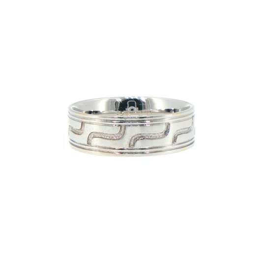 Textured Wave Design Comfort Fit Band in 18kt White Gold