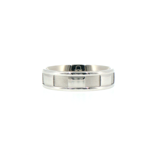 14kt White Gold Comfort Fit Geometric Block Pattern Wedding Band