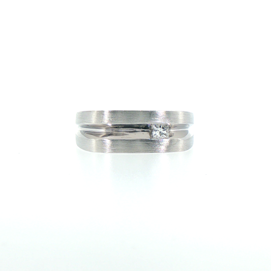 14kt White Gold Brushed Diamond Band Ring