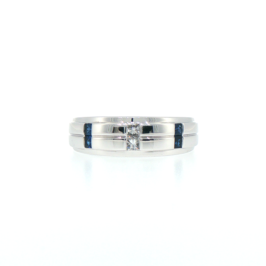 14kt White Gold Royal Blue Sapphire and Diamond Wedding Band