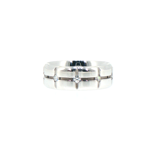 Grooved Diamond Band in Comfort Fit 18kt White Gold