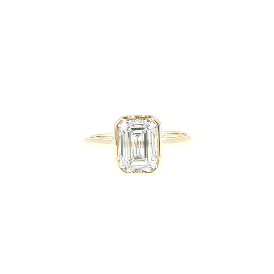 2.05 E/VS2 IGI Certified Emerald-Cut Lab-Grown Diamond Bezel Solitaire Ring in 14kt Yellow Gold