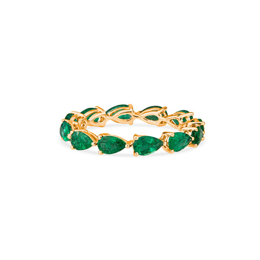 18K Yellow Gold East-West Pear Emeralds Shimmer Wedding Band