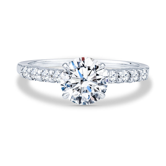 Platinum Delicate Micro-Pavé Shared-Prong Round Diamond Engagement Rings