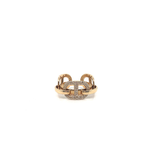 14K Gold Wide Anchor Ring | Stackable Diamond Band