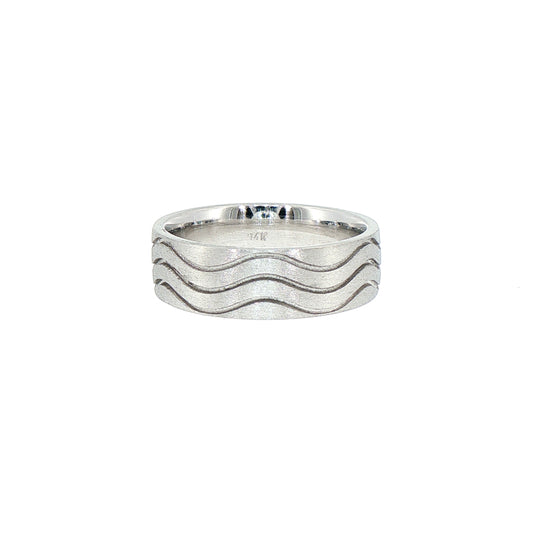 Engraved Wave Pattern 14kt White Gold Band