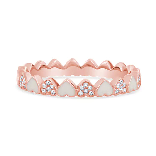 Mesmerizing Mosaic: 21 Hearts Create a Unique 14K Rose Gold Ring with Diamonds & Blue Enamel