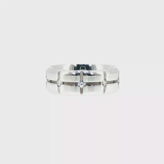 Grooved Diamond Band in Comfort Fit 18kt White Gold