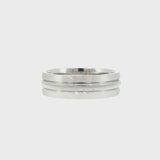 Brushed 14kt White Gold Comfort Fit Band with Ribbed Center