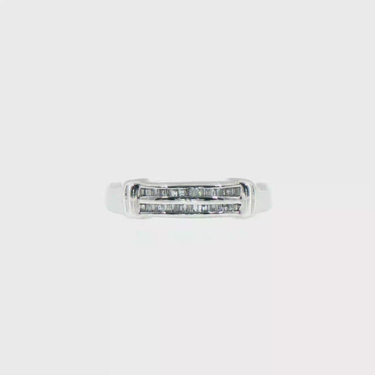 Double Row Baguette Diamond Wedding Ring in 14kt White Gold