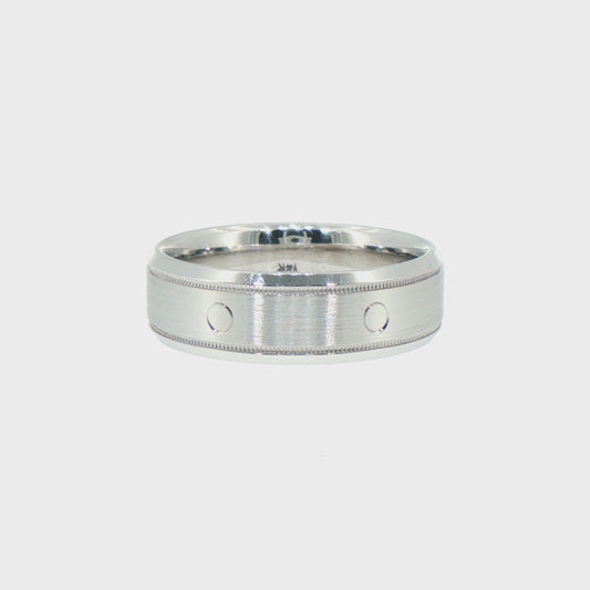 Brushed 14kt White Gold Comfort Fit Wedding Band with Milgrain Edges