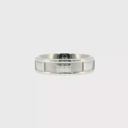 14kt White Gold Comfort Fit Geometric Block Pattern Wedding Band