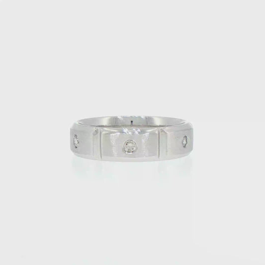 Brushed 14kt White Gold Flush-Set Diamond Comfort Fit Band