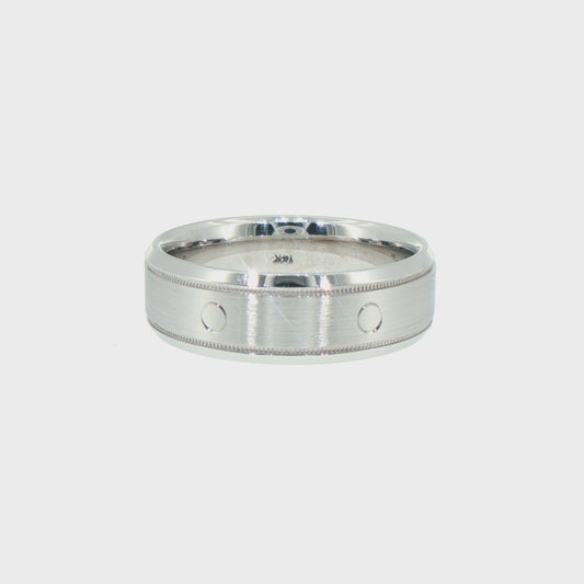 Brushed 14kt White Gold Comfort Fit Wedding Band with Milgrain Edges