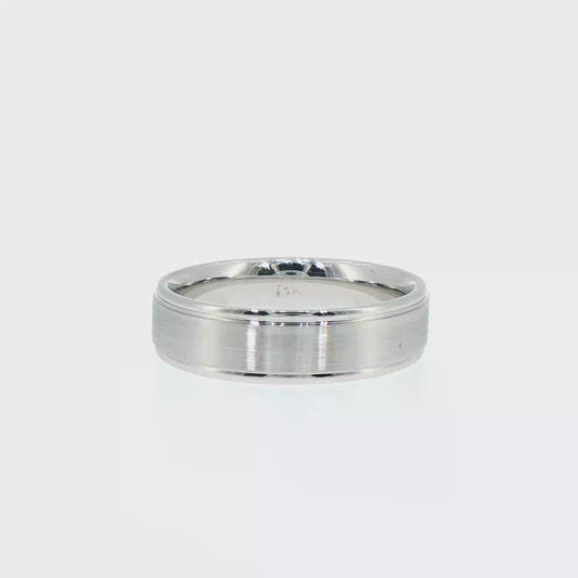 14kt White Gold Brushed Center Step Edge Comfort Fit Wedding Band