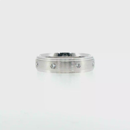 Flush-Set Diamond Brushed Comfort Fit Wedding Band in 14kt White Gold