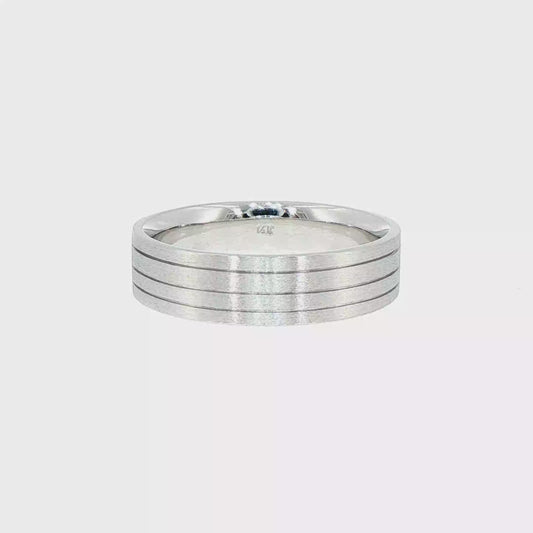 Multi-Groove Brushed 14kt White Gold Wedding Comfort Fit Band