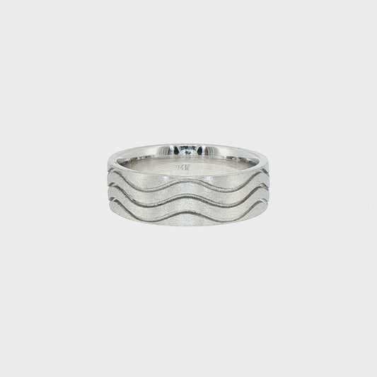 Engraved Wave Pattern 14kt White Gold Band