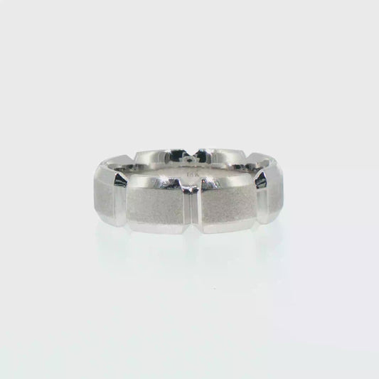 18kt White Gold Comfort Fit Segmented Wedding Band with Matte Finish