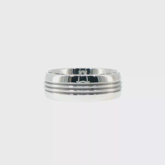 14kt White Gold Grooved Band