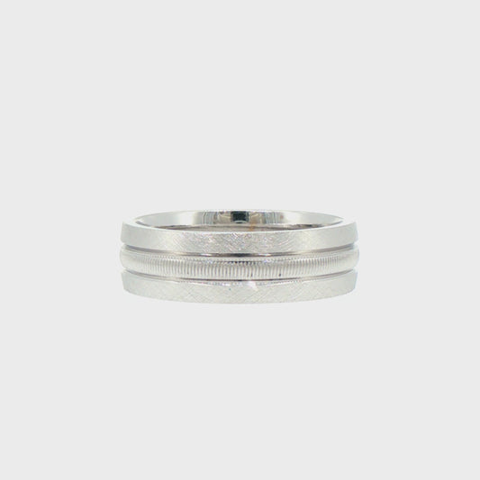 Brushed 14kt White Gold Comfort Fit Band with Ribbed Center
