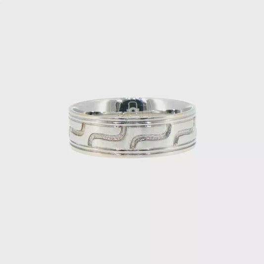 Textured Wave Design Comfort Fit Band in 18kt White Gold